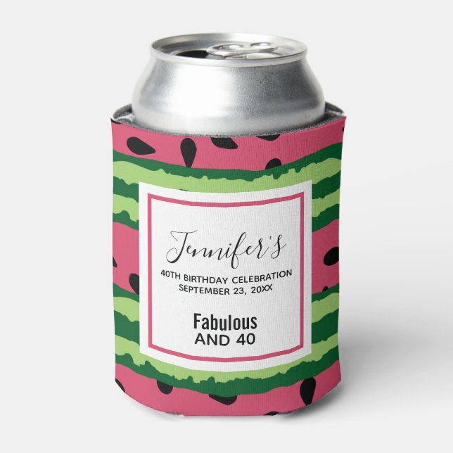 Fabulous and 40 Cute Watermelon Pattern Birthday Can Cooler (Can Front)