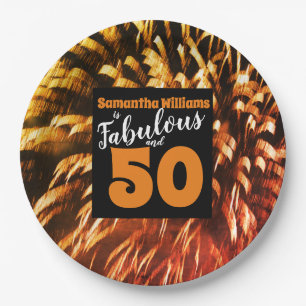 Fabulous and 50 Groovy Fireworks Orange Paper Plate