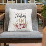 Fabulous and 90 Personalised Floral Birthday Cushion<br><div class="desc">90 and Fabulous Pink and Burgundy Watercolor Floral Personalised Birthday Decorator Throw Pillow For Women.  Easy To Change The Sample Name To Your Own.</div>