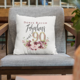 Fabulous and 90 Personalised Floral Birthday Cushion