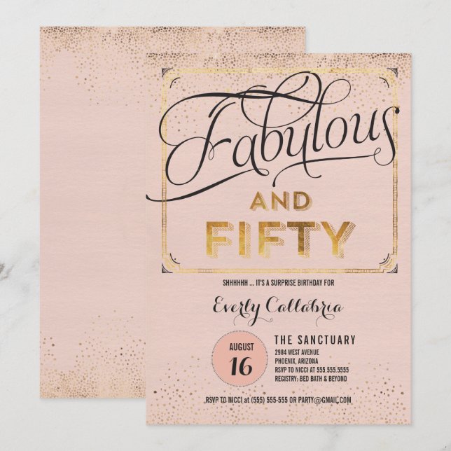 Fabulous and Fifty Rose Gold Party Invitation (Front/Back)