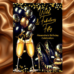 Fabulous Animal Print heels Champagne Birthday Invitation