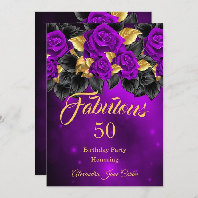 Fabulous Any Age Birthday Purple Rose Gold Invitation (Front/Back)