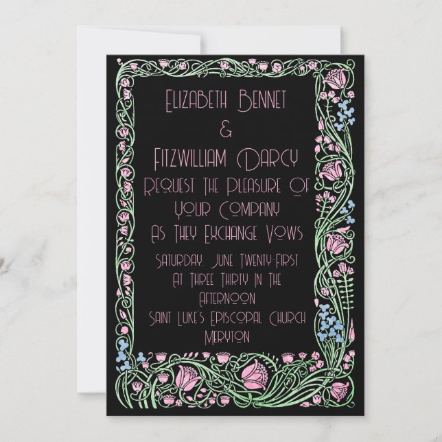 Fabulous Art Deco Craftsman Style Floral Design Invitation (Front)