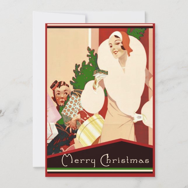 Fabulous Art Deco Merry Christmas Holiday Card (Front)
