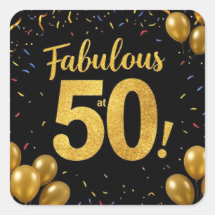 Fabulous at 50 Gold Glitter Birthday Party Design Square Sticker