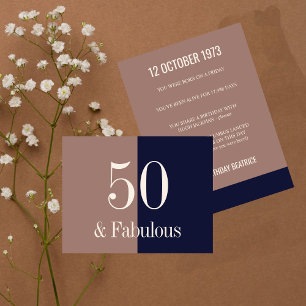 Fabulous at 50 Modern Typography  Navy and Mocha