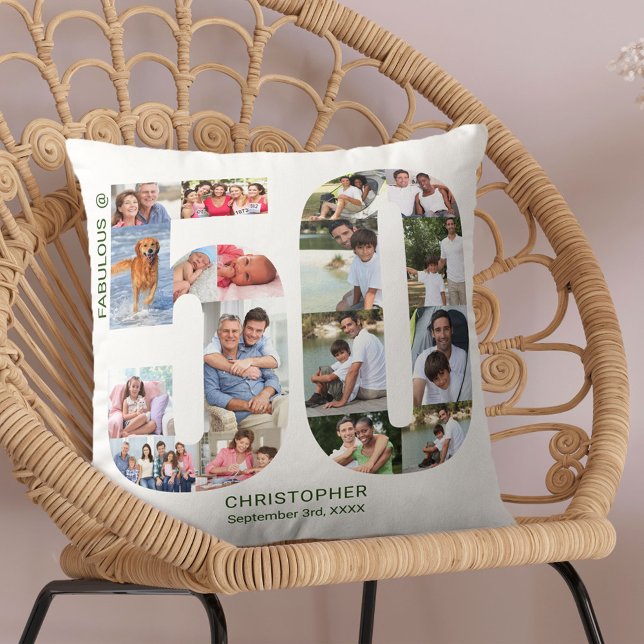 Fabulous at 50 Photo Collage 50th Birthday Custom Cushion (Creator Uploaded)