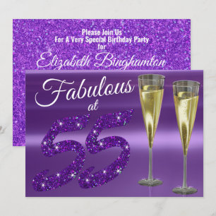 Fabulous at 55 Girly Birthday Purple Glitter Party Invitation