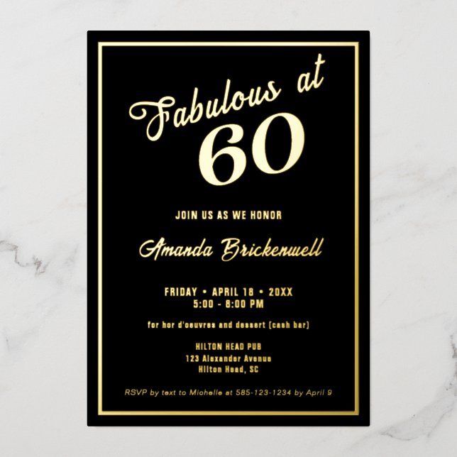 Fabulous at 60 Birthday Foil Invitation (Front)