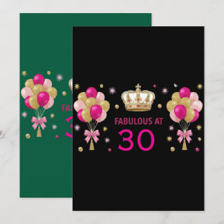 Fabulous at Birthday Crown Balloons Personalised Invitation
