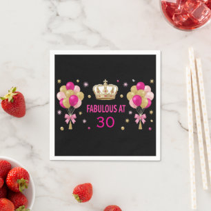 Fabulous at Birthday Crown Balloons Personalised Napkin