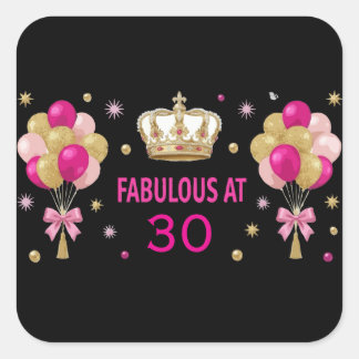 Fabulous at Birthday Crown Balloons Personalised Square Sticker
