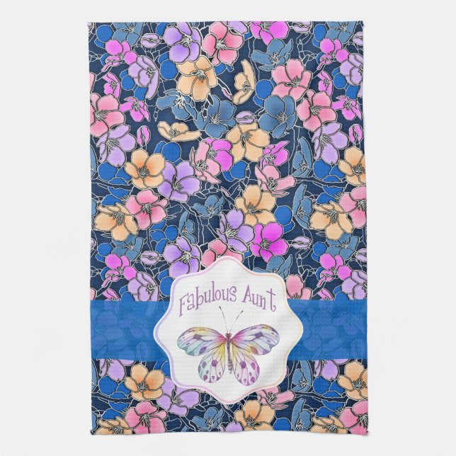Fabulous Aunt Butterfly Gift Tea Towel (Vertical)