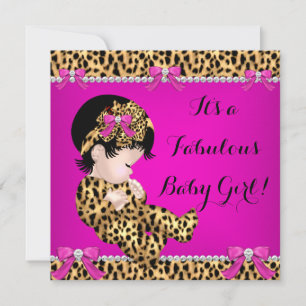 Fabulous Baby Shower Baby Cute Girl Leopard Pink 2 Invitation