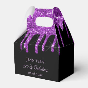 Fabulous birthday black purple glitter monogram favour box