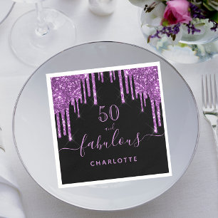 Fabulous birthday black purple glitter sparkle 50 napkin