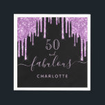 Fabulous birthday black purple glitter sparkle napkin<br><div class="desc">A trendy and glamourous 50th (or any age) birthday napkin. A classic black background decorated with purple coloured faux glitter drips, paint dripping look. With the text: 50 and fabulous. Personalise and add a name. Light purple coloured text. The word Fabulous is written with a modern hand lettered style script...</div>