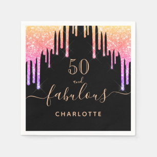 Fabulous birthday black rainbow glitter sparkle napkin