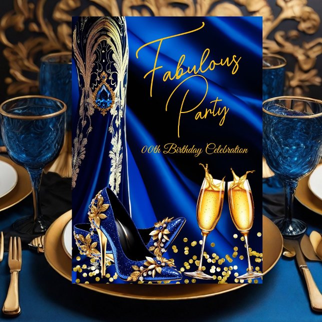 Fabulous Birthday Blue Gold Heels Champagne Invitation (Creator Uploaded)