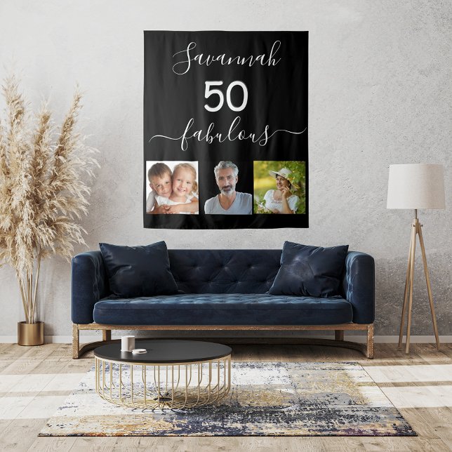 Fabulous birthday custom photo black surprise tapestry (Creator Uploaded)