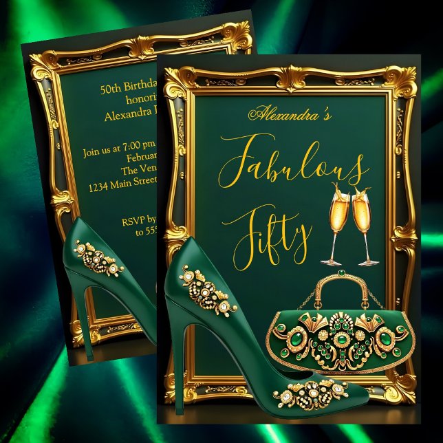 Fabulous Birthday Emerald gems Heel Champagne Gold Invitation (Creator Uploaded)