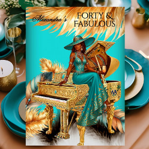 Fabulous Birthday Exotic Teal Gold Piano Party Invitation