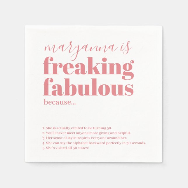 Fabulous Birthday Facts Pink Personalised Napkins (Front)