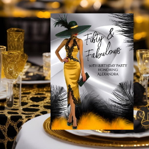 Fabulous Birthday Glamor Woman Black Gold feathers Invitation