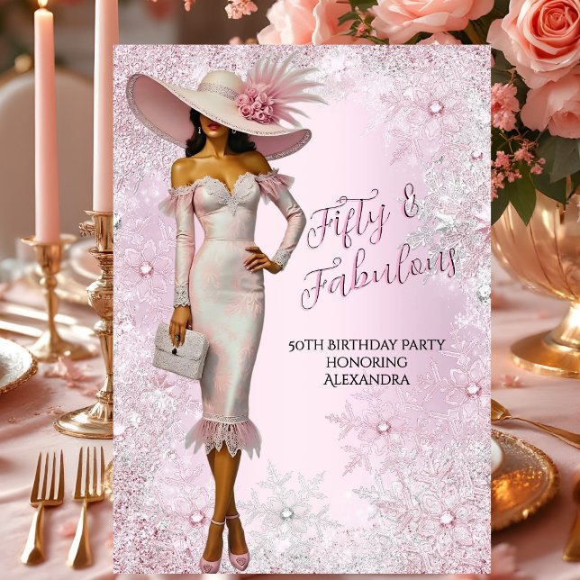 Fabulous Birthday Glamour Woman Pink Snowflakes Invitation (Creator Uploaded)