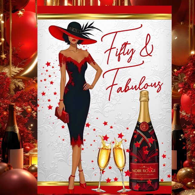 Fabulous Birthday Glamourous Woman Red Champagne Invitation (Creator Uploaded)
