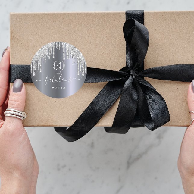 Fabulous birthday glitter silver sparkle classic round sticker (Creator Uploaded)