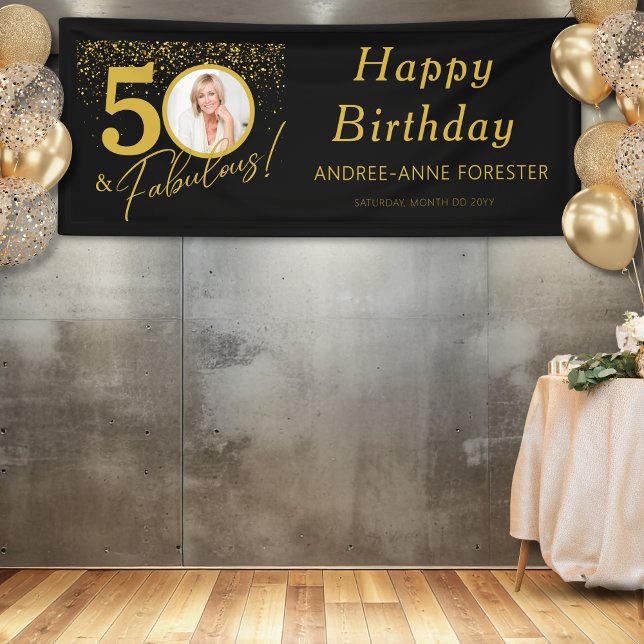 Fabulous Birthday Gold Black Photo  Banner (Creator Uploaded)