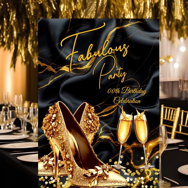 Fabulous Birthday Gold Heels Black Champagne Invitation (Creator Uploaded)