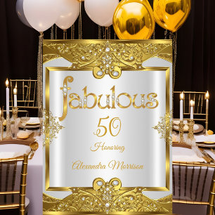 Fabulous birthday Gold White Pearls Golden Frame Invitation