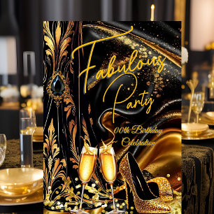 Fabulous Birthday Golden Heels Black Champagne Invitation