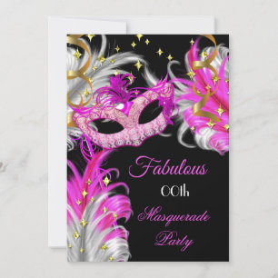 Fabulous Birthday Hot Pink Gold Masquerade Party Invitation