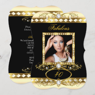 Fabulous Birthday Party Cream Pearl Gold Photo Invitation