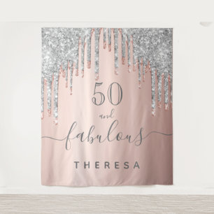 Fabulous birthday party glitter rose gold silver tapestry