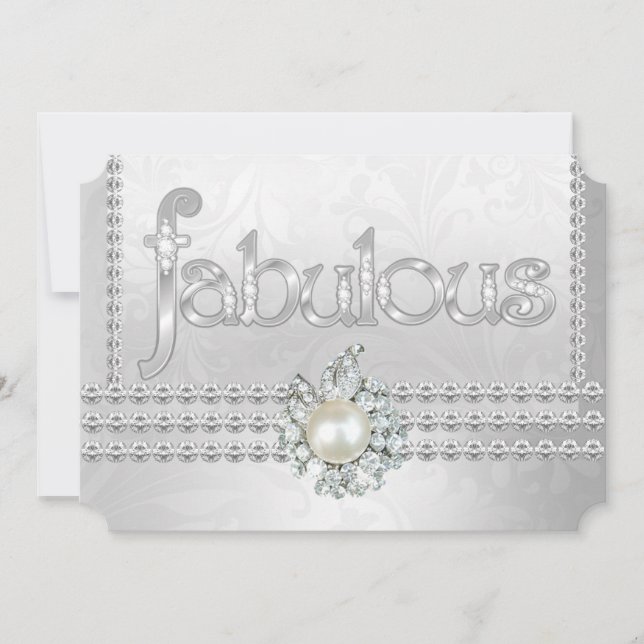 Fabulous Birthday Party Silver White Diamond Pearl Invitation (Front)