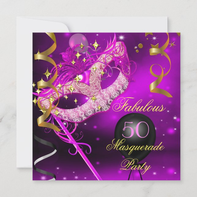 Fabulous Birthday Pink Gold Masquerade Party Invitation (Front)