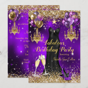 Fabulous Birthday Purple Celebration Star Invitation