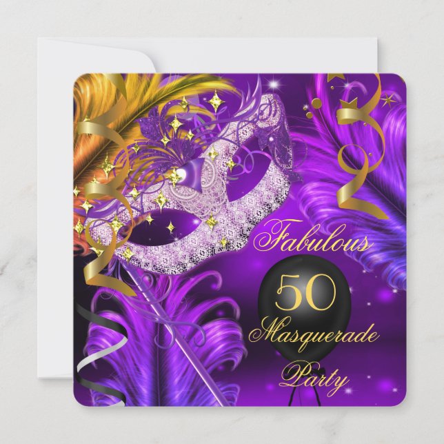 Fabulous Birthday Purple Gold Masquerade Party 2 Invitation (Front)