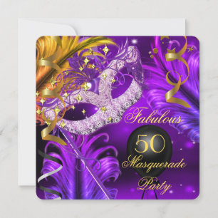 Fabulous Birthday Purple Gold Masquerade Party 2 Invitation