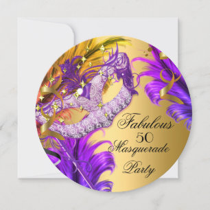 Fabulous Birthday Purple Gold Masquerade Party 3 Invitation