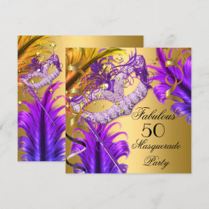 Fabulous Birthday Purple Gold Masquerade Party 3 Invitation