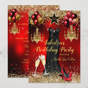 Fabulous Birthday Red Celebration Star heels dress Invitation