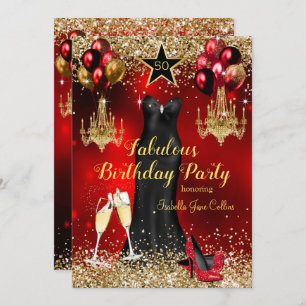 Fabulous Birthday Red Celebration Star heels dress Invitation