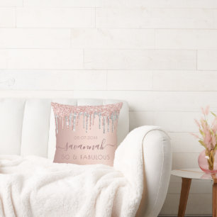 Fabulous birthday rose gold glitter pink silver cushion