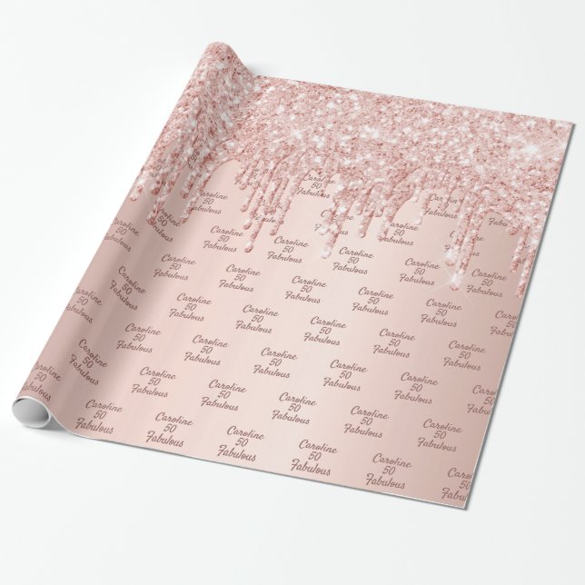 Fabulous birthday rose gold glitter sparkle wrapping paper (Unrolled)